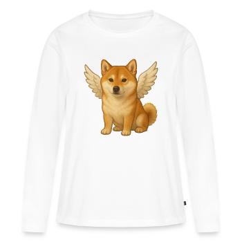 Mignon Shiba Inu Angel Dessin animé Chiens satisfaits - T-shirt manches longues Premium bio Femme - blanc - Devant - Julia (174cm)