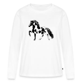 Cheval de selle tacheté – Cheval élégant et déambulant Pinto - T-shirt manches longues Premium bio Femme - blanc - Devant - Julia (174cm)