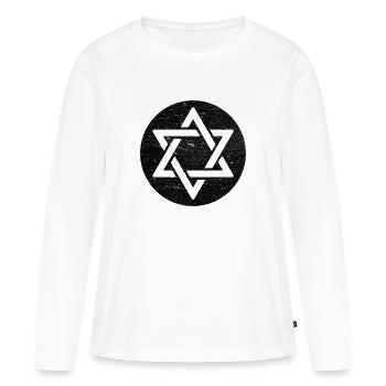 Étoile de David en cercle noir - T-shirt manches longues Premium bio Femme - blanc - Devant - Julia (174cm)
