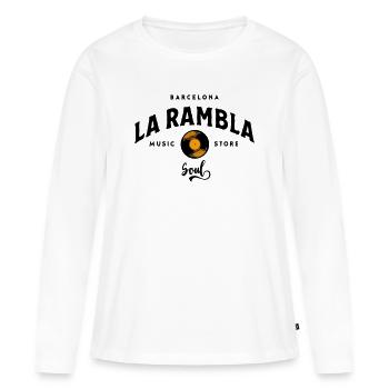 « La Rambla Soul » Magasin de musique vintage de Barcelone - T-shirt manches longues Premium bio Femme - blanc - Devant - Julia (174cm)