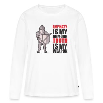 Chevalier avec armure et citation stimulante - T-shirt manches longues Premium bio Femme - blanc - Devant - Julia (174cm)