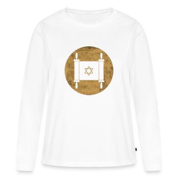 Torah scroll in a golden circle - Women's Premium Organic Long Sleeve Shirt - white - Front - Julia (174cm)