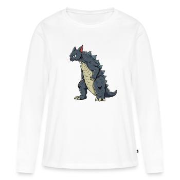 Katze als Echse - Frauen Premium Bio Langarmshirt - Weiß - Vorne - Julia (174cm)