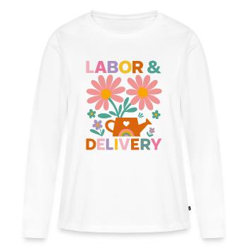 Blumen Wehen und Geburt Feier T-Shirt - Frauen Premium Bio Langarmshirt - Weiß - Vorne - Julia (174cm)