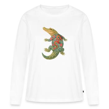 Yakuza-Krokodil – Uralte Kraft in der Tinte - Frauen Premium Bio Langarmshirt - Weiß - Vorne - Julia (174cm)