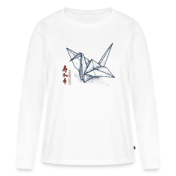 Grue en origami - T-shirt manches longues Premium bio Femme - blanc - Devant - Julia (174cm)