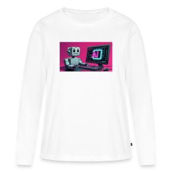 Robot IA futuriste et écran technologique - T-shirt manches longues Premium bio Femme - blanc - Devant - Julia (174cm)