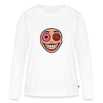 Mascotte souriante avec Donut et Kake - T-shirt manches longues Premium bio Femme - blanc - Devant - Julia (174cm)