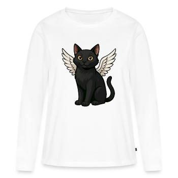 Black Cat Angel Wings Cartoon Celestial - Women's Premium Organic Long Sleeve Shirt - white - Front - Julia (174cm)