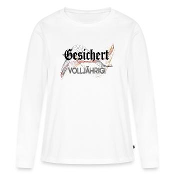 Sécurisé de l’âge ! - idéal pour les 18 ans - T-shirt manches longues Premium bio Femme - blanc - Devant - Julia (174cm)
