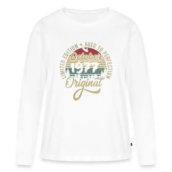 Octobre 1977 Anniversaire Octobre 1977 Octobre - T-shirt manches longues Premium bio Femme - blanc - Devant - Julia (174cm)
