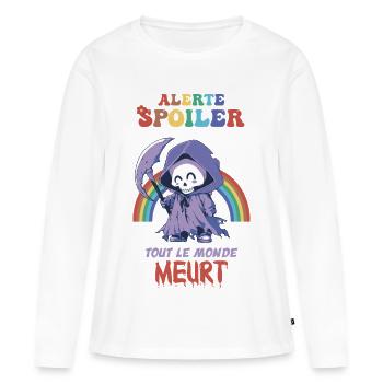 Alerte spoiler, tout le monde meurt Humour Cinéma - T-shirt manches longues Premium bio Femme - blanc - Devant - Julia (174cm)