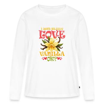 Illustration d'une fleur de vanille aimante - T-shirt manches longues Premium bio Femme - blanc - Devant - Julia (174cm)