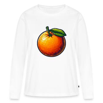 Mandarine mit Blatt - Frauen Premium Bio Langarmshirt - Weiß - Vorne - Julia (174cm)