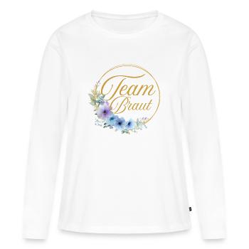 Team Braut! Kreis, Floral, Blau, Lila, Gold - Frauen Premium Bio Langarmshirt - Weiß - Vorne - Julia (174cm)