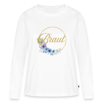 Team Braut! Kreis, Floral, Blau, Lila, Gold - Frauen Premium Bio Langarmshirt - Weiß - Vorne - Julia (174cm)