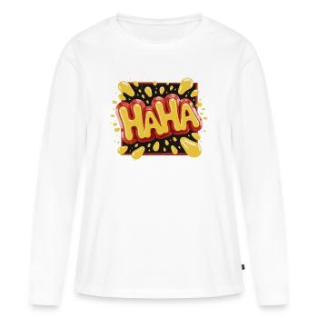 Design de style bande dessinée dynamique Haha - T-shirt manches longues Premium bio Femme - blanc - Devant - Julia (174cm)