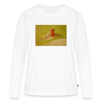 Illustration d’oiseau avec ventre rouge - T-shirt manches longues Premium bio Femme - blanc - Devant - Julia (174cm)