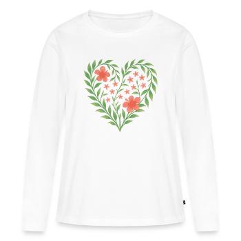 Coeur de fleur avec de délicates fleurs rouges - T-shirt manches longues Premium bio Femme - blanc - Devant - Julia (174cm)