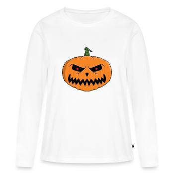 Motif d'Halloween menaçant de citrouille-lanterne - T-shirt manches longues Premium bio Femme - blanc - Devant - Julia (174cm)