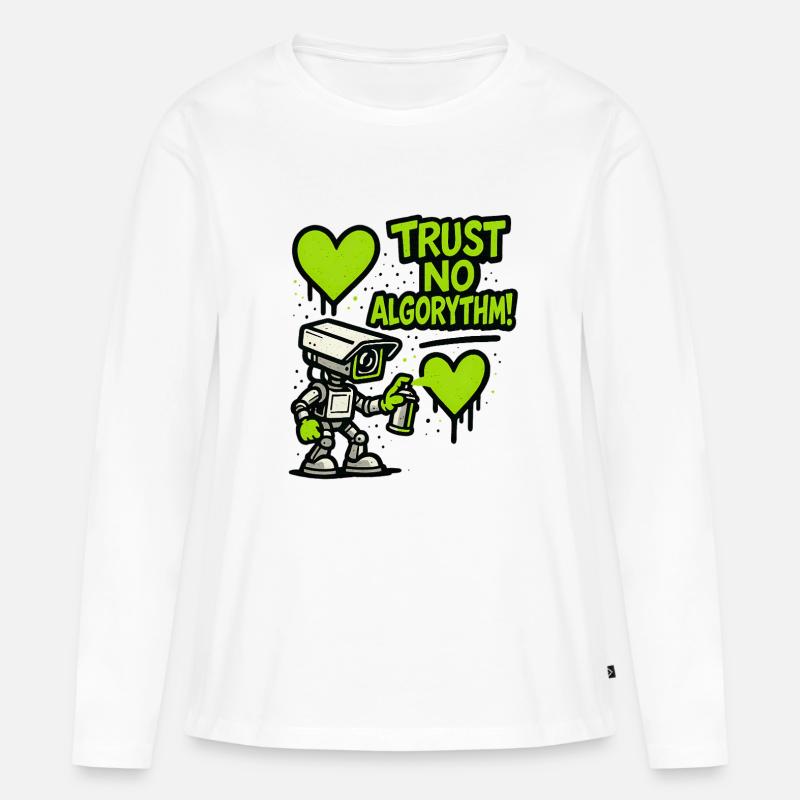 Robot mit Herz und Anti-Algorithmus Botschaft - Frauen Premium Bio Langarmshirt - Weiß