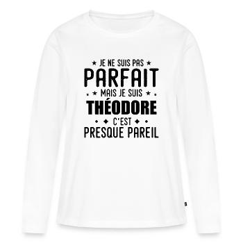 Théodore : authentique, imparfait, top, perfection - T-shirt manches longues Premium bio Femme - blanc - Devant - Julia (174cm)
