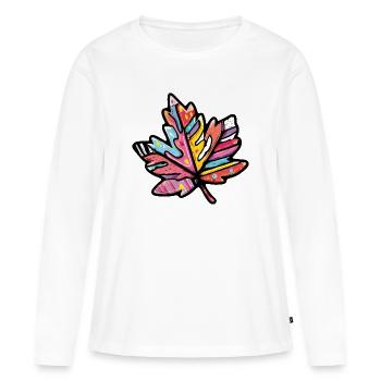 Ahorn Blatt Bunt Herbst - Frauen Premium Bio Langarmshirt - Weiß - Vorne - Julia (174cm)