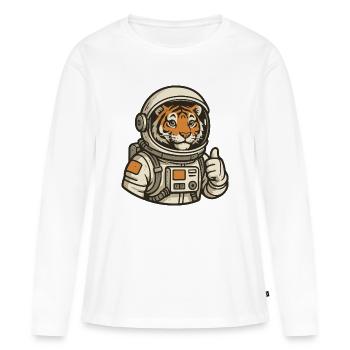 Tigre en combinaison d'astronaute - T-shirt manches longues Premium bio Femme - blanc - Devant - Julia (174cm)