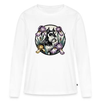 Portrait floral d'un Schnauzer érudit - T-shirt manches longues Premium bio Femme - blanc - Devant - Julia (174cm)