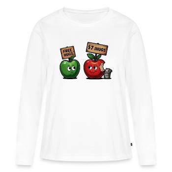 Funny apple motif with Free Hugs gag - Women's Premium Organic Long Sleeve Shirt - white - Front - Julia (174cm)