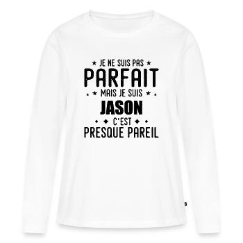 Jason : authentique, imparfait, top, perfection - T-shirt manches longues Premium bio Femme - blanc - Devant - Julia (174cm)