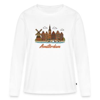 Charmantes Amsterdamer Stadtbild - Frauen Premium Bio Langarmshirt - Weiß - Vorne - Julia (174cm)