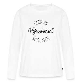 Stop au Harcèlement Scolaire - T-shirt manches longues Premium bio Femme - blanc - Devant - Julia (174cm)
