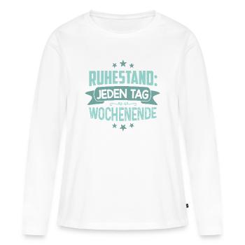 Cadeau de retraite Pension d’adieu à la retraite - T-shirt manches longues Premium bio Femme - blanc - Devant - Julia (174cm)