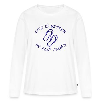 LA VIE EST MEILLEURE EN TONGS - T-shirt manches longues Premium bio Femme - blanc - Devant - Julia (174cm)