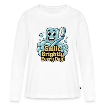 Dent heureuse avec sourire éclatant et dentifrice - T-shirt manches longues Premium bio Femme - blanc - Devant - Julia (174cm)