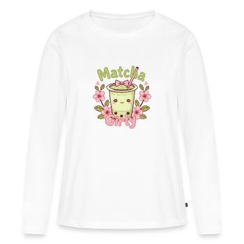 Kawaii Matcha Latte – Matcha Girly - T-shirt manches longues Premium bio Femme - blanc - Devant - Julia (174cm)