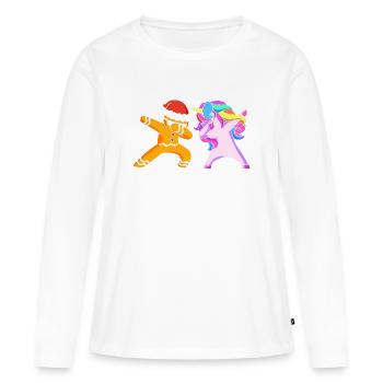 Bonhomme en pain d'épices de Noël en pain d'épices - T-shirt manches longues Premium bio Femme - blanc - Devant - Julia (174cm)