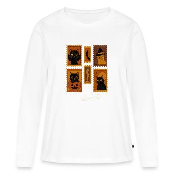 Collection de timbres de chat noir d’Halloween, Chats - T-shirt manches longues Premium bio Femme - blanc - Devant - Julia (174cm)