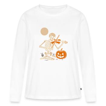 Skeletor mit Violine und Kürbis Halloween - Frauen Premium Bio Langarmshirt - Weiß - Vorne - Julia (174cm)