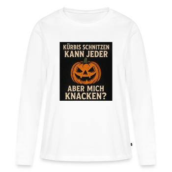 Kürbis Schnitzen Humor T-Shirt - Frauen Premium Bio Langarmshirt - Weiß - Vorne - Julia (174cm)