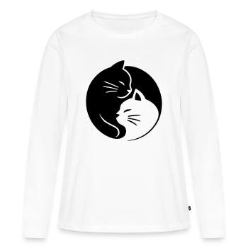 Chats Ying Yang - T-shirt manches longues Premium bio Femme - blanc - Devant - Julia (174cm)