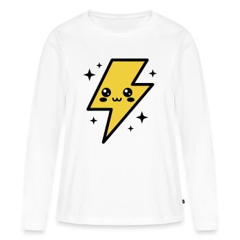 Éclair kawaii avec visage expressif - T-shirt manches longues Premium bio Femme - blanc - Devant - Julia (174cm)