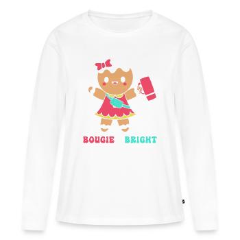 Bonhomme en pain d'épices de Noël en pain d'épices - T-shirt manches longues Premium bio Femme - blanc - Devant - Julia (174cm)