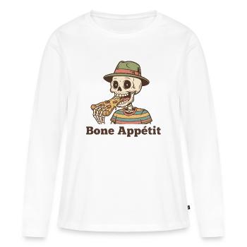 Bone Appétit Skeleton mange de la pizza - T-shirt manches longues Premium bio Femme - blanc - Devant - Julia (174cm)