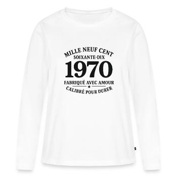 1970 – Fabriqué avec Amour, Calibré pour Durer - T-shirt manches longues Premium bio Femme - blanc - Devant - Julia (174cm)