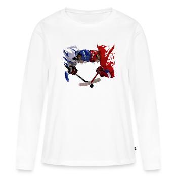Duel de hockey sur glace Bleu Rouge - T-shirt manches longues Premium bio Femme - blanc - Devant - Julia (174cm)