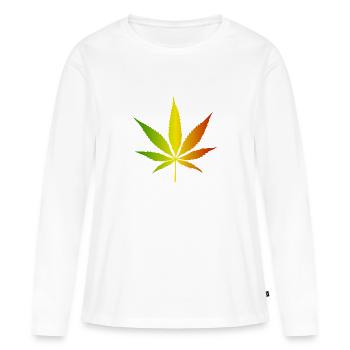 Feuille de cannabis dégradée rasta - T-shirt manches longues Premium bio Femme - blanc - Devant - Julia (174cm)