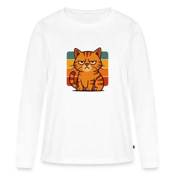 Kot zrzędny na retro pasach - T-shirt manches longues Premium bio Femme - blanc - Devant - Julia (174cm)