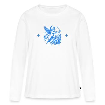 Cupid aux Fleurs Bleues - T-shirt manches longues Premium bio Femme - blanc - Devant - Julia (174cm)